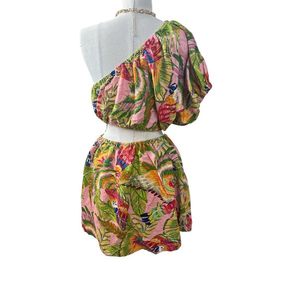 Farm Rio Macaw Leaves One Shoulder Mini Dress Size Large Resortwear Gently Used - Picture 7 of 7